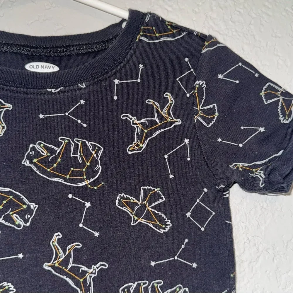 Black Constellation Space Print Short Sleeve T-Shirt